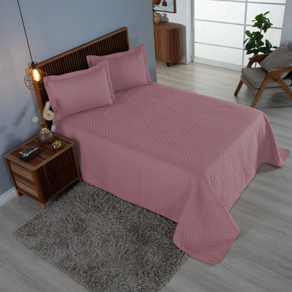 Kit Cobre Leito Matelado Comfort — Microfibra — Rosa
