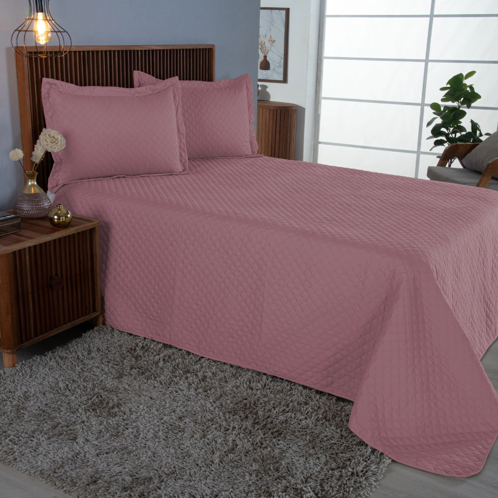 Kit Cobre Leito Matelado Comfort — Microfibra — Rosa