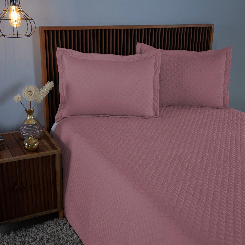 Kit Cobre Leito Matelado Comfort — Microfibra — Rosa
