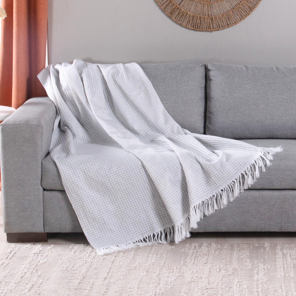Manta para Sofá Jacquard com Franja — Grid