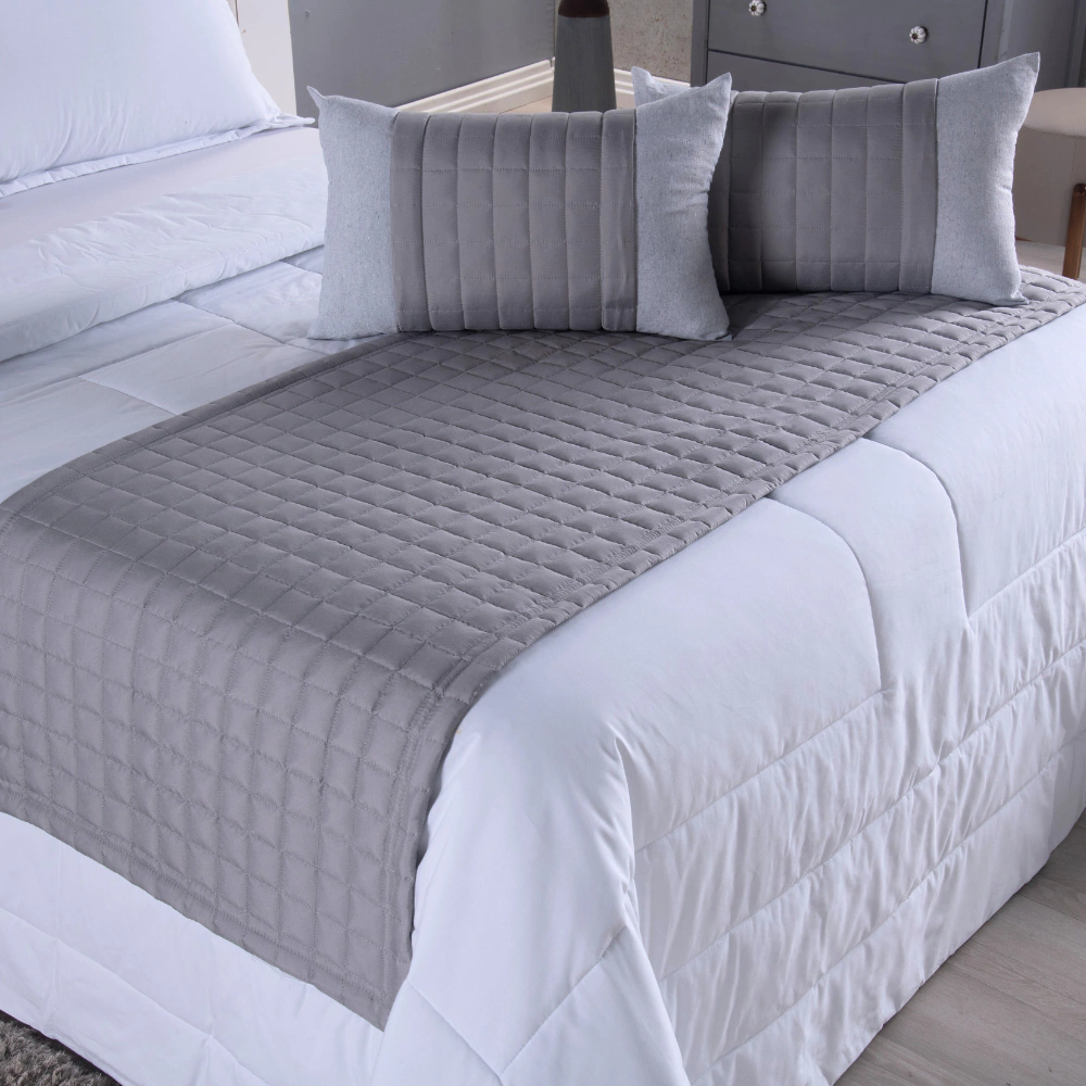 Kit Peseira de Cama com Almofadas — 5 Peças — Cinza